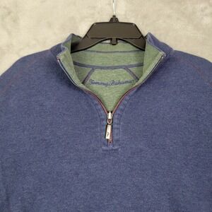 Tommy Bahama 1/4 Zip‎ Pullover Sweater Blue Men's Large Casual Outdoors Cotton